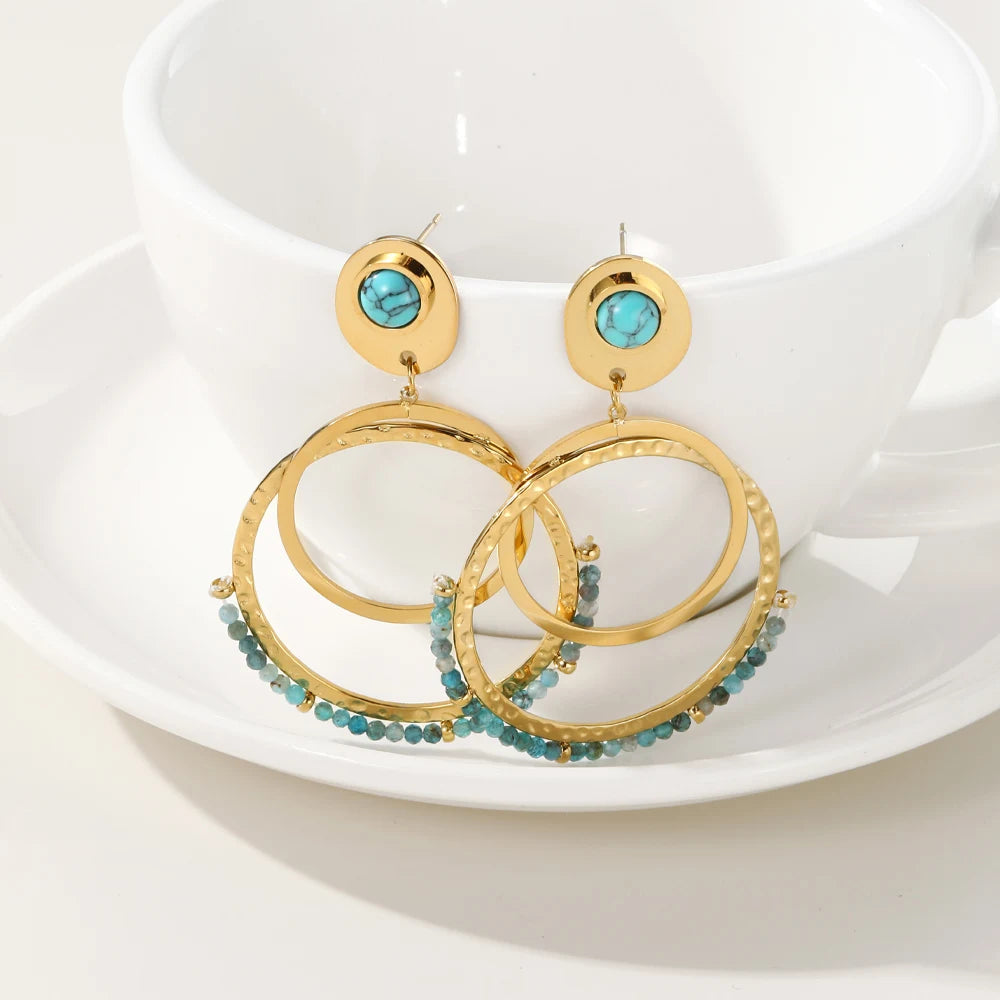 18K Gold Plated Fashion Earrings With Turquoise Natural Stone 18K Gold Plated Fashion Earrings With Turquoise Natural Stone
